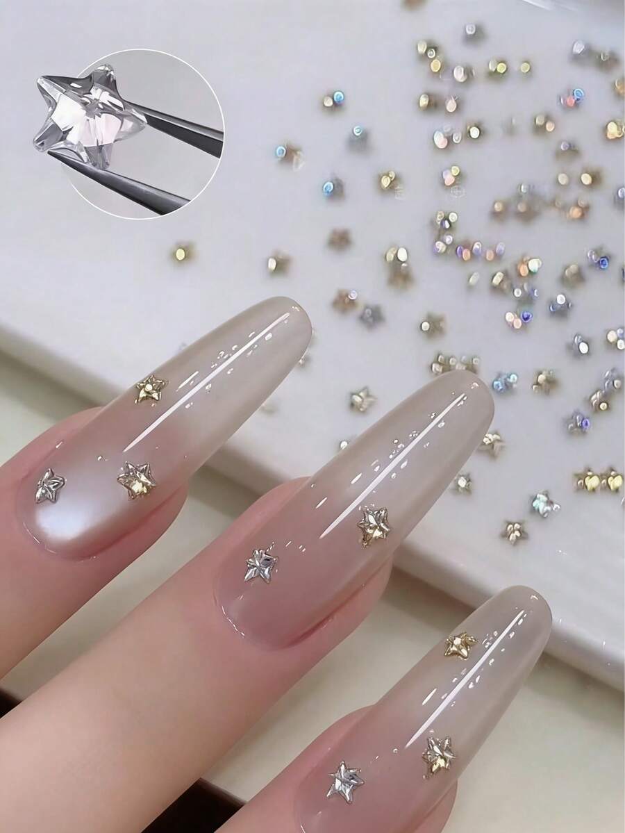 20pcs Nail Art Glitter Star Zirconia Rhinestones Autumn/Winter New Champagne Silver Mixed Mini Asymmetric Versatile Exquisite High-End Nail Decoration Rhinestone Accessories Nail Charms - Multicolor - View 1