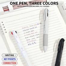 Bolígrafo de 3 colores, bolígrafo retráctil 3 en 1 multicolor con tinta negra, roja y azul de secado rápido, bolígrafo de doble punta CS, bolígrafo multicolor de color apagado, para oficina, escuela, toma de notas, escritura, marcado - Redondo - Ver 3