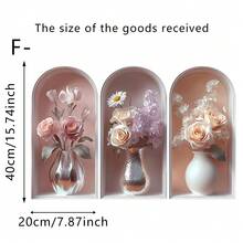 3片装拱形花瓶墙贴，优雅花瓶绿植墙贴，适用于装饰客厅、卧室、走廊和楼梯间。可移除防水乙烯基贴纸，方便DIY家居装饰。 - 多色 - 查看 15
