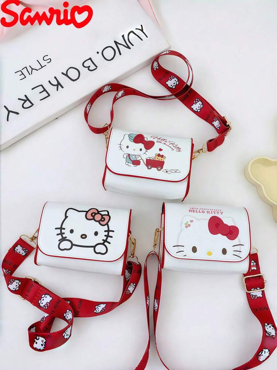 SANRIO Hello Kitty 时尚卡通公主包，PU 防水零钱包 - 可调节轻便肩带，女士化妆包，采用耐用涤纶材质，可爱防盗钱包，适合日常使用/旅行 - 情人节礼物、妇女节特别礼物、返校季礼物、可爱卡通单肩包、防水斜挎包、时尚动漫手提包、生日礼物、甜美可爱设计、生日礼物、派对礼物、万圣节礼物、复活节礼物、圣诞节礼物