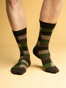 5 Pairs Men's Geometric Pattern Knit Business Casual Mid-Calf Socks, Long Socks (No Gift Box), Suitable For All Seasons - Multicolor - View 3