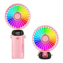 Ventilador de mano recargable por USB con pantalla LED, ventilador de escritorio portátil y plegable 3 en 1, diseño de bajo ruido para oficina, exterior, viaje, rotación de 90° con soporte - Multicolor - Ver 12