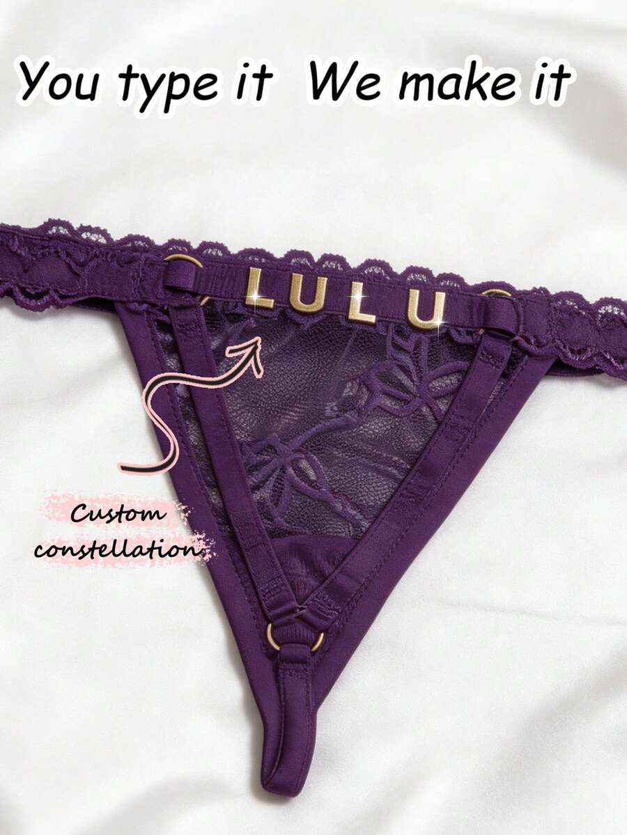 1 chiếc quần lót G-string ren hình trái tim ớt tùy chỉnh, đồ lót nữ gợi cảm tùy chỉnh tên, quần lót G-string nơ tùy chỉnh chữ cái, đồ lót nữ gợi cảm tùy chỉnh, quà tặng tiệc cưới tùy chỉnh, đồ lót cô dâu, quà kỷ niệm, quà Valentine, quà sinh nhật, quà cưới, quà tặng cho người yêu/bạn gái/vợ - Màu tím - Xem 1