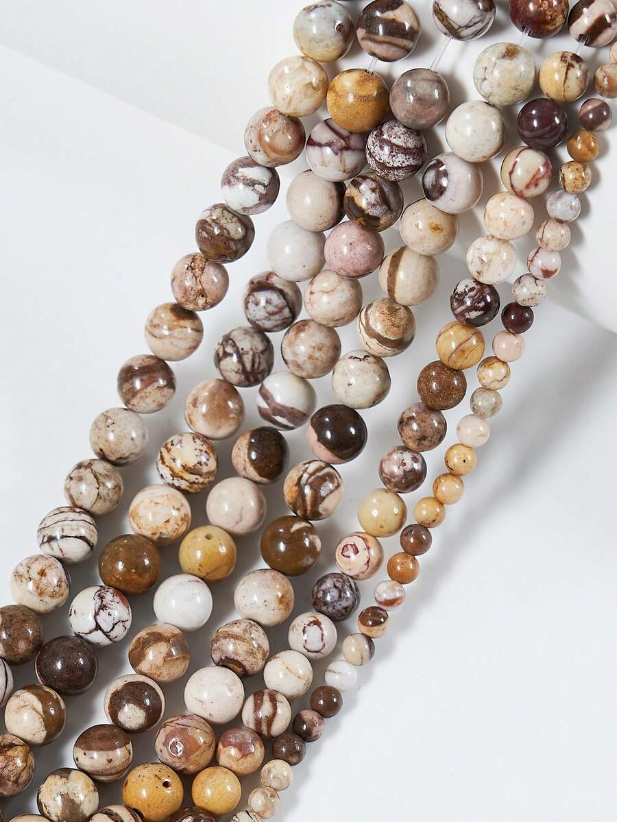 1 Chuỗi hạt đá Jasper vằn tự nhiên Úc, hạt đá quý tròn nhẵn, đá mã não nâu tự nhiên Úc, hạt rời dùng để làm trang sức, kích thước 4mm, 6mm, 8mm. - màu nâu - Xem 1