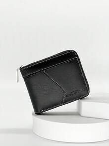 HOVI'S Men's Full Zip Around Bifold Short Wallet - Vintage Textured Leather Wallet With Contrast Stitch, ID Window, Multi-Card Slots, Snap Coin Pocket & Cash Compartment, Anti-Loss Slim Design For Casual Business Daily Use, Perfect Gift For Men - Black - View 7