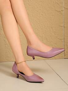 2025 New French Style Purple Pointed Toe Mid-Heel Pumps, Commuting Work Shoes For Women, Spring/Autumn,Kitten Heels - Purple - View 9