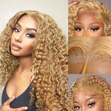 13X6 Honey Blonde HD Lace Front Wig Made From Human Hair, 27# With 180 Density, Featuring Water Wave Style, Designed With Baby Hair For A Natural Look, And Is HD Wet And Wavy - S27 - 查看 1