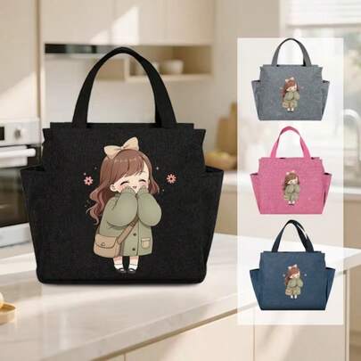 [Bolso de tela] Bolso de tela con estampado de niña de dibujos animados curativos, estilo japonés, bolso de gran capacidad y ligero para ir al trabajo
