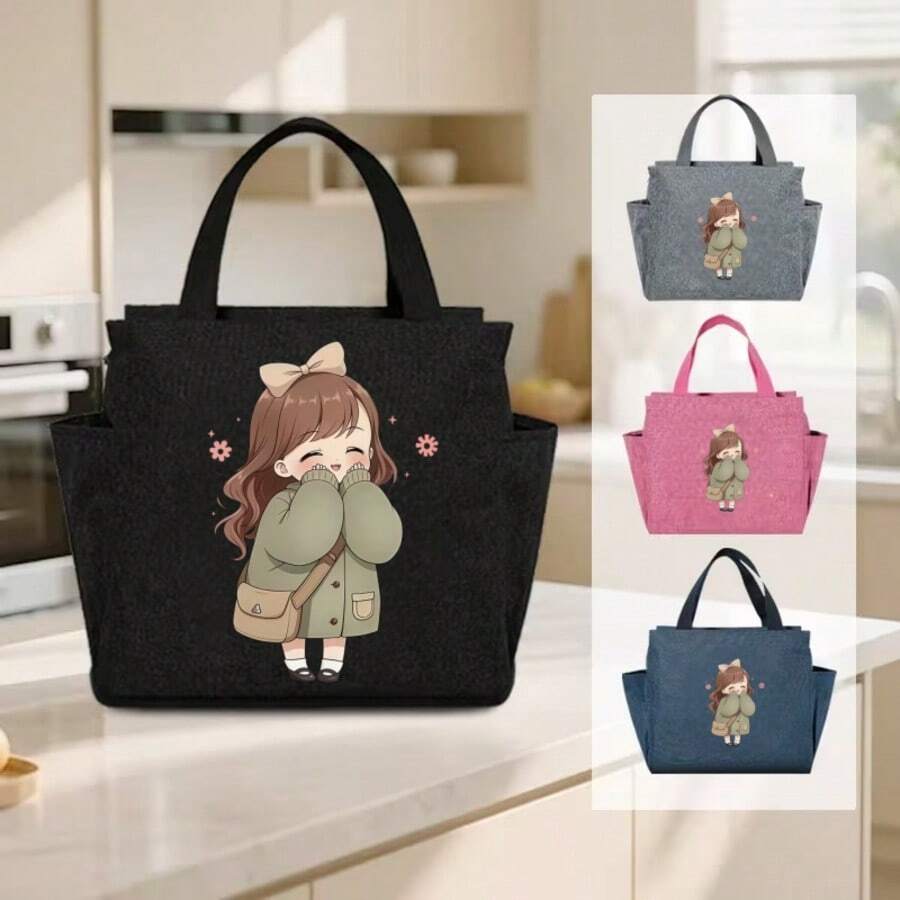 [Tote Bag] Healing Cartoon Girl Print Tote Bag, Japanese Style, Lightweight Large Capacity Commuter Bag - Multicolor - View 1