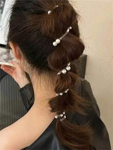 4/2/1 pieza Elegantes coleteros de alambre de teléfono de perlas falsas, lazos de pelo en espiral de moda para mujeres - Por favor, revise el video del producto varias veces para familiarizarse con el método de uso - Multicolor - Ver 12