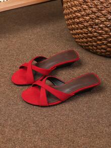 2.5cm Heel Round Toe Sandals, 2026 New Comfortable Thick Sole Open Toe Minimalist Flat Soft Bottom Fashionable Sandals For Women - Red - View 1