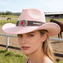 Suede Cowgirl Hat - Adjustable For Men And Women - Shapeable - High-End Material - 粉紅色 - 查看 4