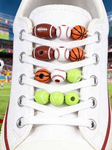 50pcs World Cup Sports Series Football, Rugby, Basketball, Volleyball Acrylic Shoe Decoration Beads - Multicolor - View 2