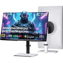 KTC - Monitor de juego MiniLED 4K de 27 pulgadas, UHD 3840x2160 de modo dual (4K 160Hz/FHD 320Hz), HDR 1400, IPS rápido, tipo C 65W, KVM, VESA, inclinación y giro y altura ajustable, blanco, M27P6 - Ver 9