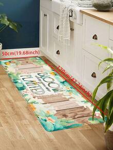 1 pieza Alfombra de cocina con patrón de hoja de eucalipto y grano de madera vintage WELCOME, tapete de cocina con alivio de presión, material absorbente y resistente al aceite, cómodo para estar de pie y caminar, tapete de pie para cocina, tapete de piso de cocina, alfombra a rayas, alfombra pequeña de cocina, tapete de entrada, suministros de cocina, decoración de cocina, juego de cocina, tapete de espuma - Multicolor - Ver 11