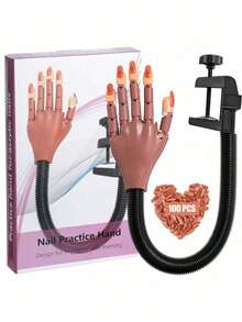 1 Paquete de Mano de Práctica de Uñas Acrílicas - Uñas Postizas Movibles, Adecuado para Juego de Práctica de Uñas Acrílicas, Incluye 100 Puntas de Uñas de Repuesto - Marrón - Ver 13
