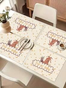 1 Stück Tischläufer mit Ziegen Muster, 4 Stücke Tischsets mit Ziegen Muster, geeignet für Feiertage, Partys, Geburtstage, Abendessen, Küchen- und Esszimmer Dekoration, ganzjährig einsetzbar, Heimtextilien Dekoration - Verschiedenfarbig - Übersicht 7