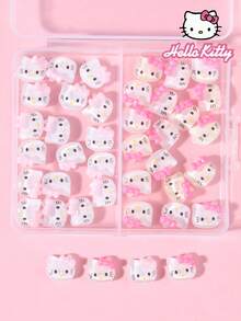 SANRIO 30件套三丽鸥Hello Kitty双格美甲装饰套装，2种Hello Kitty蝴蝶结设计美甲贴纸，带迷你水钻 - 彩色 - 查看 2
