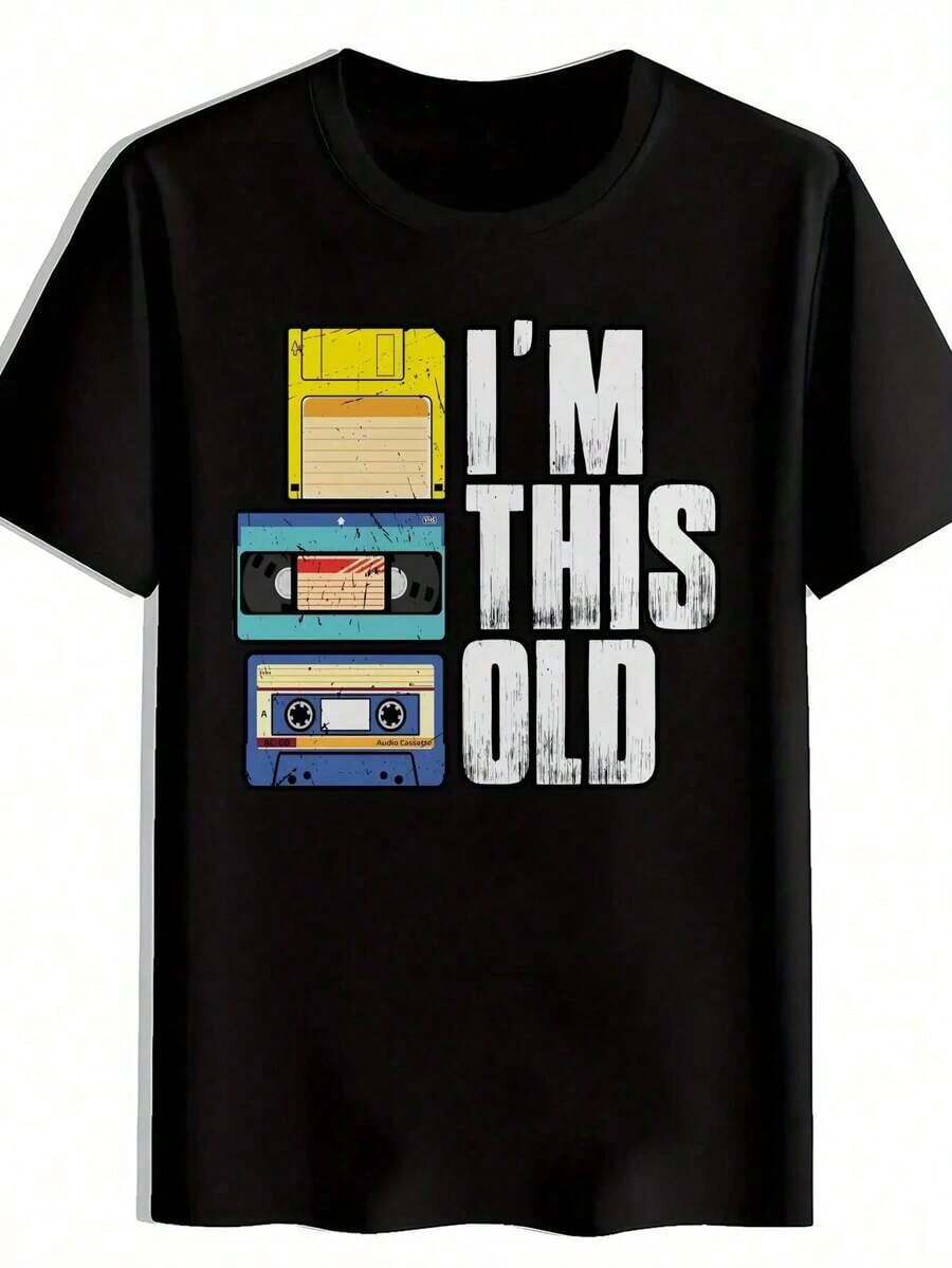 Camiseta masculina vintage estampada, gola redonda, preta, versátil, ideal para presentear no verão. - Preto - Ver 1