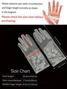 1 Pair White Floral Embroidered Bridal Gloves For Wedding Valentine's Day,For Summer Dress Autumn Accessories - White - View 2