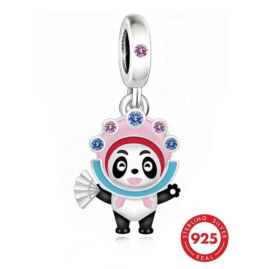 1 buah Liontin Gantung Panda Gaya Opera Perak Sterling 925, Aksesori Budaya Cina DIY, Hadiah, Unisex - Perak - View 1