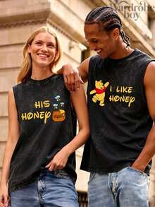 Disney 1PC Men's Washed Cotton Couple Sleeveless Printed Vest, Cartoon Couple Pattern Printed Vest, Suitable For Both Men And Women, High-Quality Pure Cotton Vest, Suitable For All Seasons, Comfortable And Breathable | Exquisite Design | The Best Choice For Gift Giving - 女士 - 查看 1