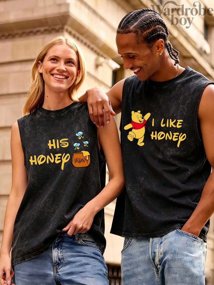Disney 1PC Men's Washed Cotton Couple Sleeveless Printed Vest, Cartoon Couple Pattern Printed Vest, Suitable For Both Men And Women, High-Quality Pure Cotton Vest, Suitable For All Seasons, Comfortable And Breathable | Exquisite Design | The Best Choice For Gift Giving - 女士 - 查看 1