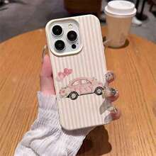 Funda para teléfono: Esta funda de TPU de una sola pieza presenta un diseño creativo que incorpora rayas rosas, motivos de corazones y coches de estilo *vintage*. Es compatible con diversos modelos, incluidos el  17 Pro Max/17/16 Pro Max/15/13/12/11, entre otros. Al ofrecer una protección de cobertura total, la funda está fabricada con un material suave que proporciona una excelente resistencia a las caídas. - Color 1 - Ver 1