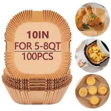 10 Inch Air Fryer Liners Disposable, 100 Pack Parchment Paper Sheets For Air Fryer Basket, Non-Stick, Disposable, Unbleached, Heat Resistant, Fits 5-8 QT Air Fryers, Oil-Free & Healthy Cooking - 10in-square - View 3