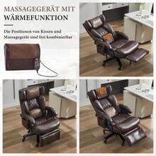 001-XXL Ergonomic Office Chair, Administrative Chair With Massage And Heating Functions, PU Leather, With Footrest, 360° Rotation, Adjustable Backrest, Maximum Capacity Of 150 Kg, Suitable For Office And Home Office (Brown). - Brown - View 9