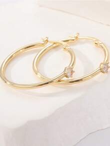 1 Pair Elegant Minimalist Style Gold-Tone Earrings Decorated With Synthetic Zirconia, Exquisite Jewelry Accessory, Suitable For Casual Daily Wear, Perfect Gift For Festivals. Elegance Never Goes Out Of Style. - Gold - View 6
