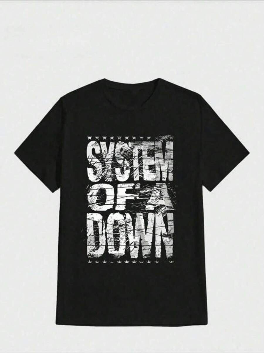 Casual T-Shirt With Digital Print Of The System Of A Down Logo - Black - View 1