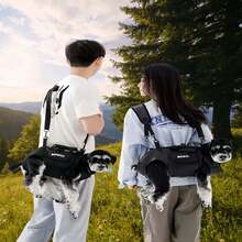 Portable Pet Backpack With Auxiliary Shoulder Strap, Outdoor Cycling Cat Carrier, Suitable For Small And Medium Dogs, Suitable For Travel, Hiking And Camping For Small And Medium Dogs, Cats And Puppies. Adjustable Front Pet Backpack, Suitable For Dogs And Cats, Very Suitable For Hiking And Cycling. Adjustable Dog Backpack, Travel Backpack, Small Dog Backpack. - Black - View 7