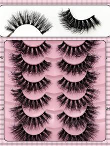 7 par DD böjda och fluffiga lösögonfransar, skapar mjuka och täta 8D-konstminkfransar, tjock fransförlängning - Svart - Visa 1