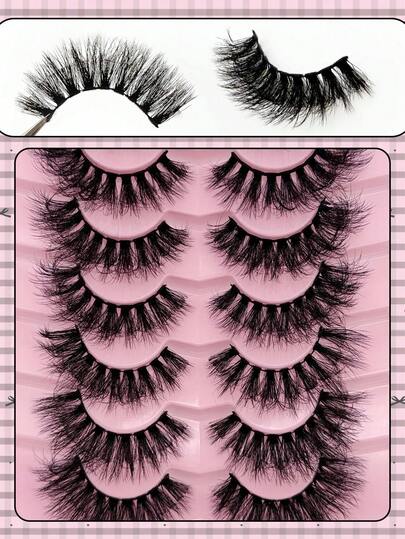 7 Pairs DD Curled & Fluffy False Eyelashes, Create Soft & Dense 8D Faux Mink Lashes, Thick Lash Extension Makeup