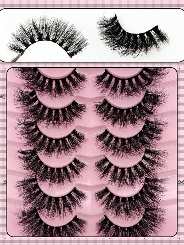 7 Pairs DD Curled & Fluffy False Eyelashes, Create Soft & Dense 8D Faux Mink Lashes, Thick Lash Extension Makeup
