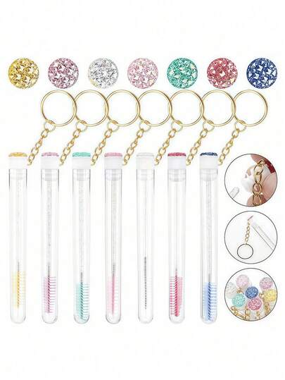 10支/5支装闪亮睫毛刷，可重复使用的钻石睫毛膏刷头，带钥匙扣，可延长睫毛。适合圣诞节装饰、节日礼物、约会、郊游、旅行。方便携带和存放，包装精美，是新年、派对和舞会的绝佳选择。