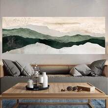 Lienzo plano 2D, 2D plano, 1 pieza de lienzo con marco de madera, verde salvia, beige, pintura minimalista, arte, lienzo de pintura de olas del océano, arte de pared para sala de estar, pósters de lienzo 188WA, decoración de pared para el hogar, decoración de habitación, decoración del hogar, decoración de pared, decoración de baño - Enmarcado - Ver 4