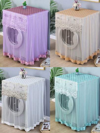 1pc Lace Edged Washing Machine Cover, Side Opening Design, Fits 8-10kg Fully Automatic Washer, Home Appliance Dust Cover Storage Organizer
