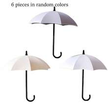 6个多功能可爱雨伞挂钩，墙粘钥匙架，适用于厨房和浴室 - 塑料休闲风格实用挂钩，易于安装，无需钉子，随机白色/米色/灰色 - 查看 4