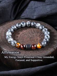 Men's Protection Connection Bracelet, Tigers Eye & Larvikite Protection, Grounding, Sharp Focus Energy Healing Yoga Meditation Jewelry For Women Men Gift For Daily Wear - Multicolor - View 1