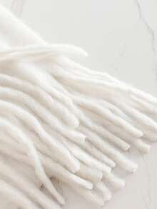 1pc Solid Color Scarf, Warm Neck Wrap, Thick Knitted Fringed Shawl, Winter Scarf - White - View 7