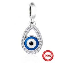 1pc 925 Sterling Silver Cubic Zirconia Eye Shaped Pendant Bead, Protective Amulet Unisex Jewelry Gift - Q4466 - View 1