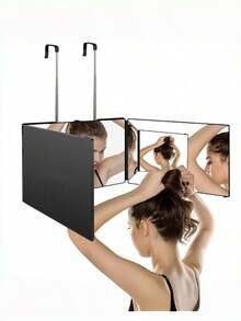 1pc 360° Tri-Fold Adjustable Mirror, Suitable For Haircutting And Styling, Professional Salon Quality Full-Length Mirror, 360 Degree View, Applicable For Self-Haircut, Makeup, Hairstyling, Unisex Gift, Black - Multicolor - View 1