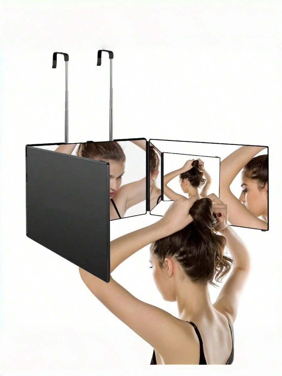 1pc 360° Tri-Fold Adjustable Mirror, Suitable For Haircutting And Styling, Professional Salon Quality Full-Length Mirror, 360 Degree View, Applicable For Self-Haircut, Makeup, Hairstyling, Unisex Gift, Black - Multicolor - View 1