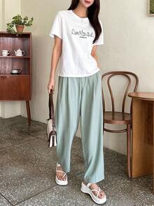 Camiseta con gráfico de dibujos animados y letras, estilo preppy-Vintage Street Style Unisex Loose Cotton Short Sleeve Crew Neck T-Shirt - Blanco - Ver 4