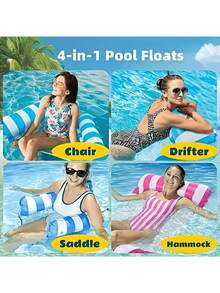 Flotador inflable de PVC grueso para adultos - Balsa a rayas, hamaca de piscina. Adecuado para piscinas, playas y otras actividades acuáticas para adultos. Flotador de piscina de PVC multifuncional, que combina las funciones de silla de salón y deriva, una opción ideal para viajar - A - Ver 3