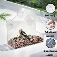 Lồng chim acrylic có đế hút chân không, máng ăn chim treo tường trong suốt, phụ kiện thú cưng. - Màu trắng trong suốt - Xem 9
