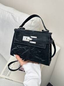 简约通勤女士新款时尚优雅手提包，单肩斜挎小方包 - 黑色 - 查看 5