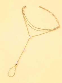 1pc Luxury Gold Tone Zirconia Multi-Layer Finger Hand Chain Bracelet, Minimalist Versatile Delicate Chain Hand Jewelry Accessory Gift For Women Valentines,Day Gift, Mom,Mother,Mother's Day,Gift, Love Gift For Lovers Gift For My Wife Gift For Lovers Gift For My Girlfriend Couple Jewelry Accessories - Gold 3 - View 4